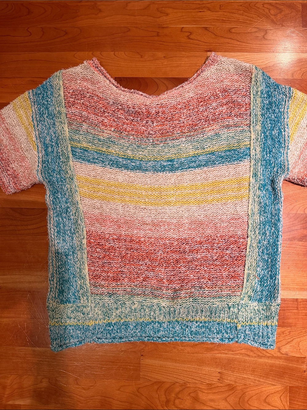 Anthropologie Pilcro Pastel Rainbow Striped Beach Sweater Tee Boxy Small Boho - Picture 8 of 10